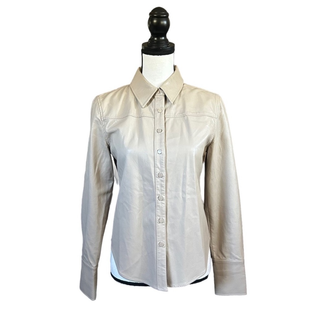 STEELE Torri Vegan Leather Long Sleeve Button-Up Shirt Neutral Minimalist XS